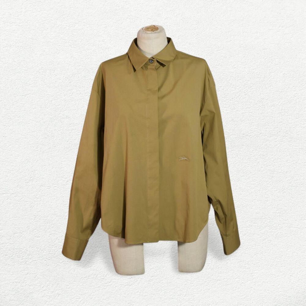 Longchamp Popelin Blouse Shirt in Olive
